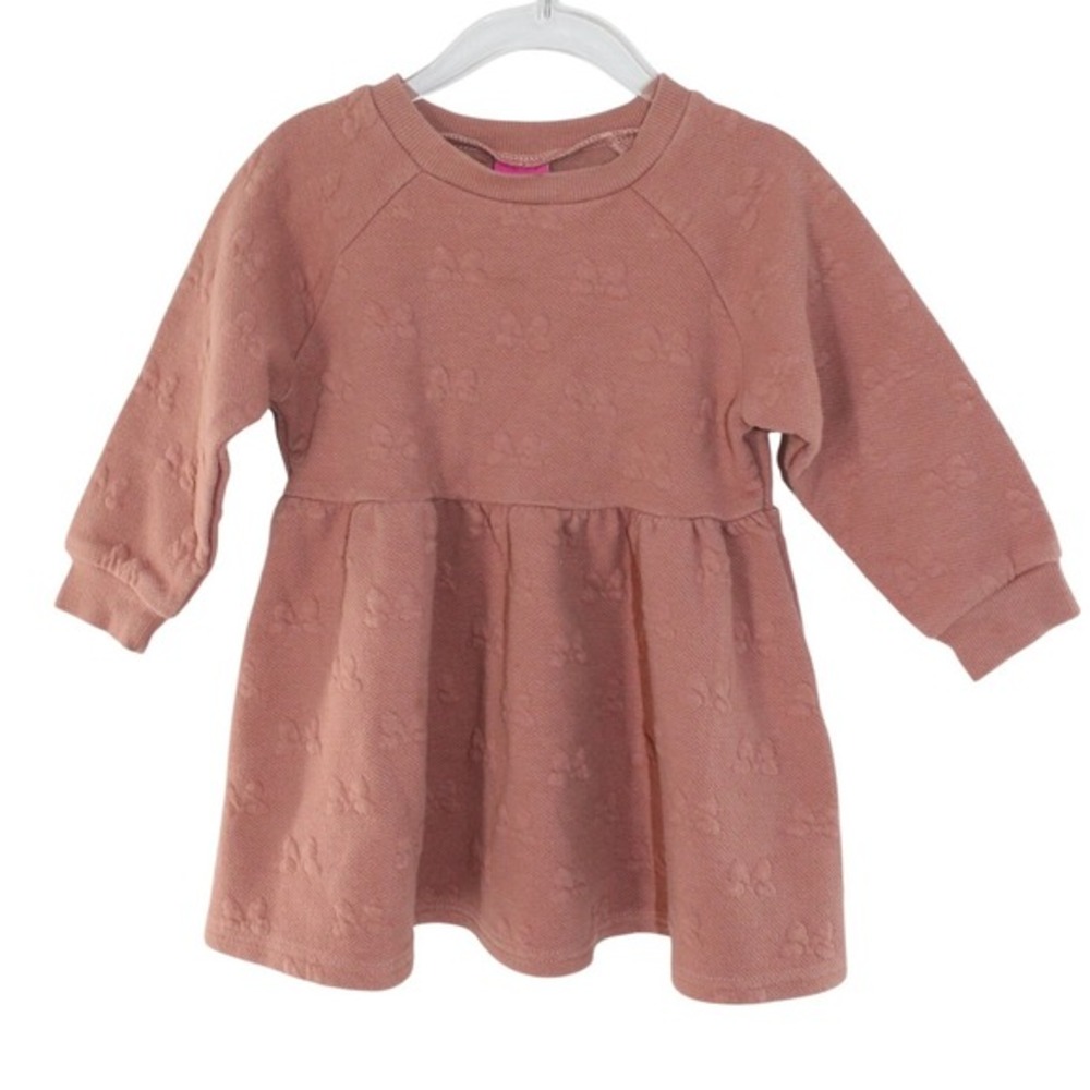 Disney Junior Minnie Mouse Bow Embossed Quilted Dress 2T Pink Raglan Sleeve